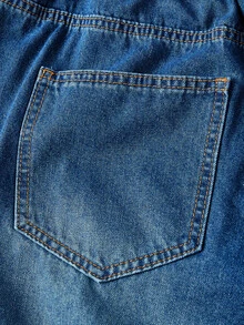 LUMIGAL Celana Jeans Denim Ukuran Besar dengan Kancing Saku dan Gesper Logam sebagai Dekorasi - Biru - View 10