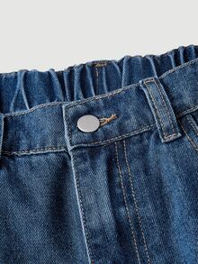 LUMIGAL Celana Jeans Denim Ukuran Besar dengan Kancing Saku dan Gesper Logam sebagai Dekorasi - Biru - View 13