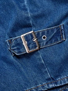 LUMIGAL Celana Jeans Denim Ukuran Besar dengan Kancing Saku dan Gesper Logam sebagai Dekorasi - Biru - View 12