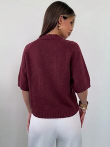 Firerie Women's Minimalist Elegant Vintage Button Short Sleeve Knit Cardigan Office Burgundy Autumn - Burgundy - View 3