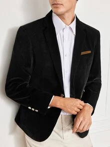 Officeau Men's Old Money Black Corduroy Blazer, For Business Formal/ Evening - Black - View 5