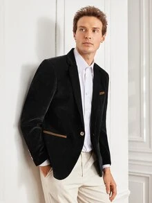 Officeau Men's Old Money Black Corduroy Blazer, For Business Formal/ Evening - Black - View 7
