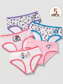 Maija Kids HELLO KITTY AND FRIENDS | SHEIN Maija Kids 5 Pcs Kids Tween Girls Casual Exquisite Comfortable Fitted Fun Cartoon Print Knitted Multi-Color Triangle Panties Multi-Pack Suitable For Layering And All Seasons - Multicolor - View 1