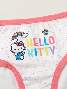 Maija Kids HELLO KITTY AND FRIENDS | SHEIN Maija Kids 5 Pcs Kids Tween Girls Casual Exquisite Comfortable Fitted Fun Cartoon Print Knitted Multi-Color Triangle Panties Multi-Pack Suitable For Layering And All Seasons - Multicolor - View 3