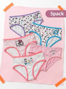 Maija Kids HELLO KITTY AND FRIENDS | SHEIN Maija Kids 5 Pcs Kids Tween Girls Casual Exquisite Comfortable Fitted Fun Cartoon Print Knitted Multi-Color Triangle Panties Multi-Pack Suitable For Layering And All Seasons - Multicolor - View 11