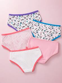 Maija Kids HELLO KITTY AND FRIENDS | SHEIN Maija Kids 5 Pcs Kids Tween Girls Casual Exquisite Comfortable Fitted Fun Cartoon Print Knitted Multi-Color Triangle Panties Multi-Pack Suitable For Layering And All Seasons - Multicolor - View 2