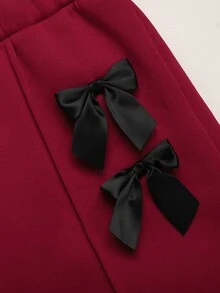 SHEIN 少女長袖蝴蝶結圖案圓領運動衫套裝 - 棕色 - 查看 7