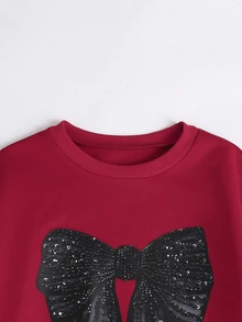 SHEIN 少女長袖蝴蝶結圖案圓領運動衫套裝 - 棕色 - 查看 4