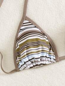Costavie 3pcs Women's Halter Striped Tie-Front Tankini Swimwear Set With Boyshort Bottoms, Beach Vacation Bikini, Spring/Summer - Multicolor - View 7