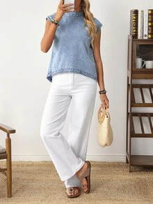 LUMIGAL Women's Stand Collar Casual Versatile Daily Wear Denim Top - Blue - View 7