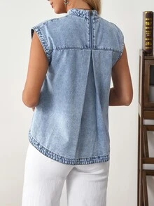 LUMIGAL Women's Stand Collar Casual Versatile Daily Wear Denim Top - Blue - View 6