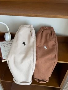 SHEIN 兒童男童 2 件組長褲，日常穿著、上學、聚會，秋冬季開學穿搭，舒適秋冬日常服飾 - 彩色 - 查看 5
