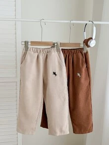 SHEIN 兒童男童 2 件組長褲，日常穿著、上學、聚會，秋冬季開學穿搭，舒適秋冬日常服飾 - 彩色 - 查看 4