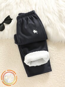SHEIN 兒童男童 1 件裝休閒寬鬆百褶運動長褲，時尚舒適加厚，適合學校、大學秋季穿著 - 藏蓝色 - 查看 6