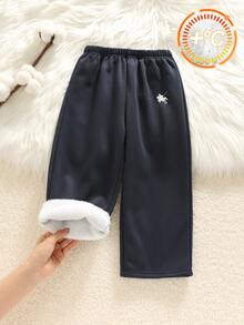 SHEIN 兒童男童 1 件裝休閒寬鬆百褶運動長褲，時尚舒適加厚，適合學校、大學秋季穿著 - 藏蓝色 - 查看 4