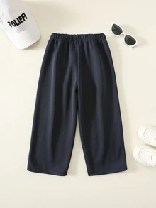 SHEIN 兒童男童 1 件裝休閒寬鬆百褶運動長褲，時尚舒適加厚，適合學校、大學秋季穿著 - 藏蓝色 - 查看 8