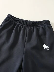 SHEIN 兒童男童 1 件裝休閒寬鬆百褶運動長褲，時尚舒適加厚，適合學校、大學秋季穿著 - 藏蓝色 - 查看 3