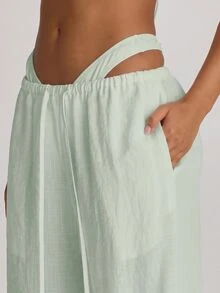 Musera Resort Drawstring Wide Leg Linen Trousers Cover Up Swim Vacation Holiday Summer Travel Beachwear Basics Hen Do Bridal Bachelorette Solid Colour Resort Core - Mint Green - View 2
