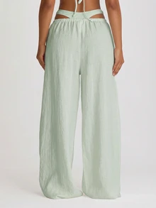 Musera Resort Drawstring Wide Leg Linen Trousers Cover Up Swim Vacation Holiday Summer Travel Beachwear Basics Hen Do Bridal Bachelorette Solid Colour Resort Core - Mint Green - View 5