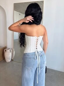 Dayanna Comas 優雅性感白色蕾絲交叉式抹胸上衣 派對之夜 夏季款 - 白色 - 查看 2
