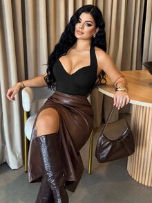 Dayanna Comas 女士纯色露背吊带修身休闲背心，夏季百搭 - 黑色 - 查看 4