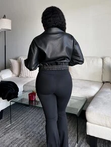 Tyla Gomez Jaket Kulit Vintage Terbaru Musim Semi, Model Pendek, Potongan Reguler, Cocok untuk Hari Valentine - Hitam - View 2