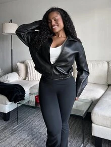Tyla Gomez Jaket Kulit Vintage Terbaru Musim Semi, Model Pendek, Potongan Reguler, Cocok untuk Hari Valentine - Hitam - View 6