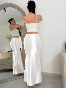 Vassilux Women's White Pleated Fishtail Skirt, Elegant - White - View 2