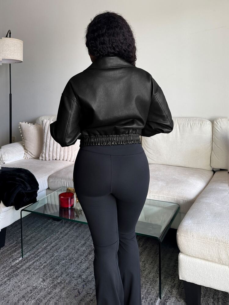 Tyla Gomez Spring New Vintage Leather Jacket Short Women Regular Jacket For Valentine's Day,Fall Clothes - Black - View 2