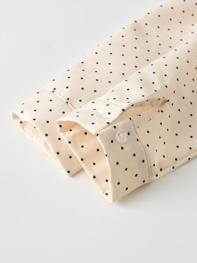 SHEIN Young Boy Gentleman 2 Pcs Set Polka Dot Long Sleeve Shirt And Suit Pants, Belt Not Included, Suitable For Birthday Party Wedding Christmas Halloween - Apricot - View 4