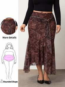 Enliva Falda midi de cintura alta con volantes y bajo asimétrico para talla grande, elegante y retro, para Body tipo manzana o redondeado - Multicolor - Ver 3