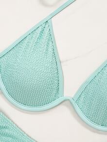 Voyashape Conjunto de bikini sexy de unicolor con lazo halter para mujer, sin push-up con aros - Azul menta - Ver 7