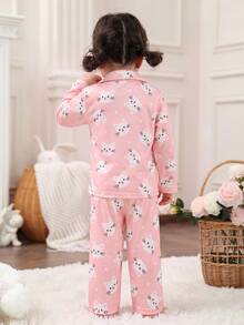 SHEIN Baby Girl Casual Cute Knitted Cartoon Pattern Loungewear Set - Pink - View 3