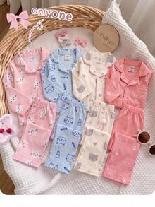 SHEIN Baby Girl Casual Cute Knitted Cartoon Pattern Loungewear Set - Pink - View 2
