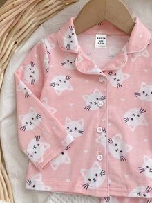 SHEIN Baby Girl Casual Cute Knitted Cartoon Pattern Loungewear Set - Pink - View 7