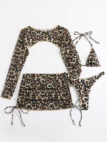 Swim SXY 4pcs Women Leopard Print Bikini Set, Random Print Summer - Multicolor - View 6