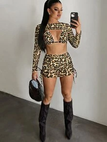 Swim SXY 4pcs Women Leopard Print Bikini Set, Random Print Summer - Multicolor - View 4