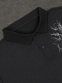 Manfinity EMRG Men's Angel Print Short Sleeve Casual Commute Polo Shirt - Black - View 5