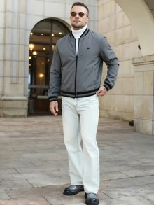 Manfinity CasualCool Men's Casual Streetwear Colorblock Dark Grey Jacket, Autumn Vacation - Light Grey - View 4