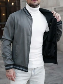 Manfinity CasualCool Men's Casual Streetwear Colorblock Dark Grey Jacket, Autumn Vacation - Light Grey - View 5