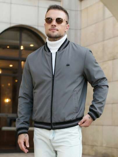 Manfinity CasualCool Men's Casual Streetwear Colorblock Dark Grey Jacket, Autumn Vacation