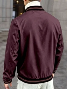 Manfinity CasualCool Men's Baseball Collar Zipper Casual Versatile Daily Travel Long Sleeve Jacket - Burgundy - View 7