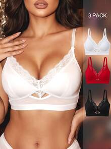 Divavoom 3pcs Romantic Lace Patchwork Triangle Cup Lingerie Set - Multicolor - View 1