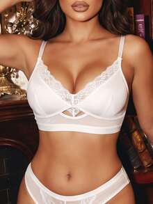 Divavoom 3pcs Romantic Lace Patchwork Triangle Cup Lingerie Set - Multicolor - View 3