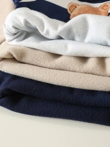 SHEIN 男女嬰兒/幼兒 3件組秋冬保暖內裡加厚可愛熊圖案運動衫套裝，嬰兒冬季上衣/運動衫，聖誕 - 藏蓝色 - 查看 9