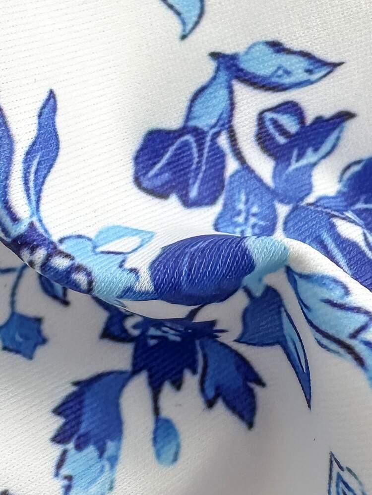 Costavie Women White And Blue Floral Bikini Set,Boho Ditsy Floral 2 Pieces Swimwear For Summer Holiday,Pool Party,Beach Vacation Travel Resort Wear,Holiday - Blue and White - View 6