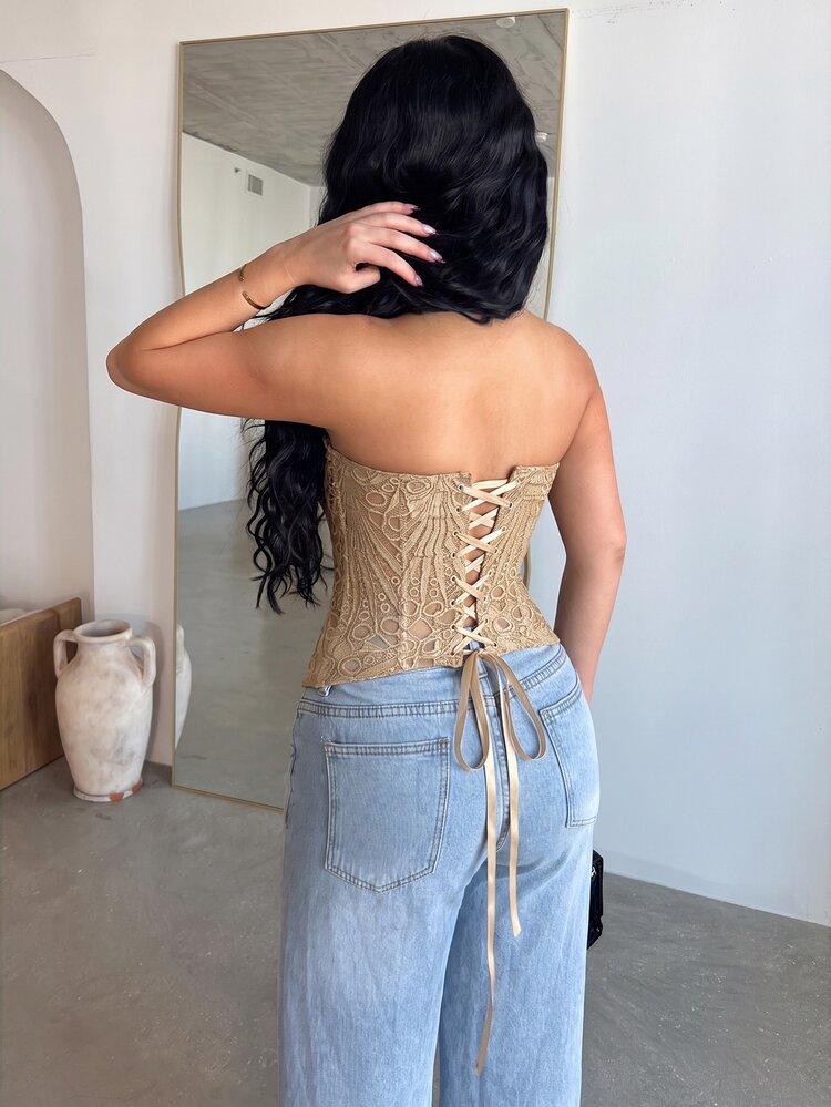 Dayanna Comas Elegant Sexy Sage Green Lace Corset Shapewear Top Party Night Summer - Beige - View 2