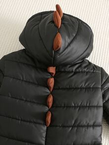 SHEIN 男女通用新生兒嬰兒/幼兒秋冬配色拼接加厚可愛恐龍設計連身衣，冬季連身衣，抓絨，加厚，萬聖節 - 黑色 - 查看 5