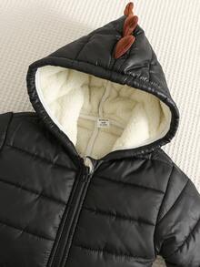 SHEIN 男女通用新生兒嬰兒/幼兒秋冬配色拼接加厚可愛恐龍設計連身衣，冬季連身衣，抓絨，加厚，萬聖節 - 黑色 - 查看 7