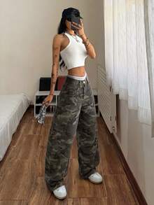 SHEIN Women's Camouflage Pattern Fashion Loose Fit Jeans - Multicolor - View 6